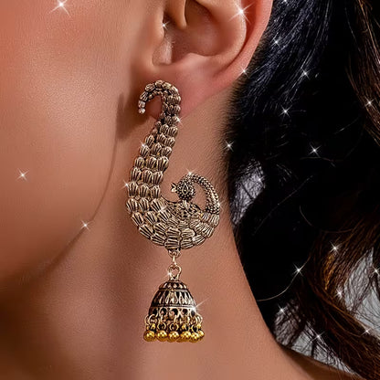 A Pair of Elegant Vintage Indian-Style Peacock Chandelier Earrings for Women, Perfect for Festivals, Birthdays, Dates, Parties, And Vacations