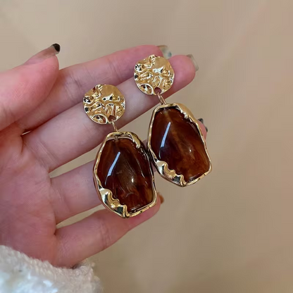 1 Pair of Elegant Vintage Irregular Resin Geometric Earrings, Suitable for Women's Banquet Parties and Vacation Wear