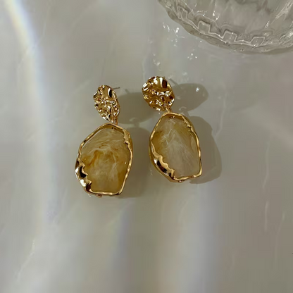 1 Pair of Elegant Vintage Irregular Resin Geometric Earrings, Suitable for Women's Banquet Parties and Vacation Wear
