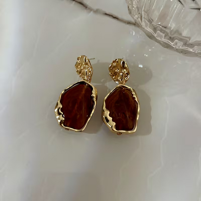 1 Pair of Elegant Vintage Irregular Resin Geometric Earrings, Suitable for Women's Banquet Parties and Vacation Wear