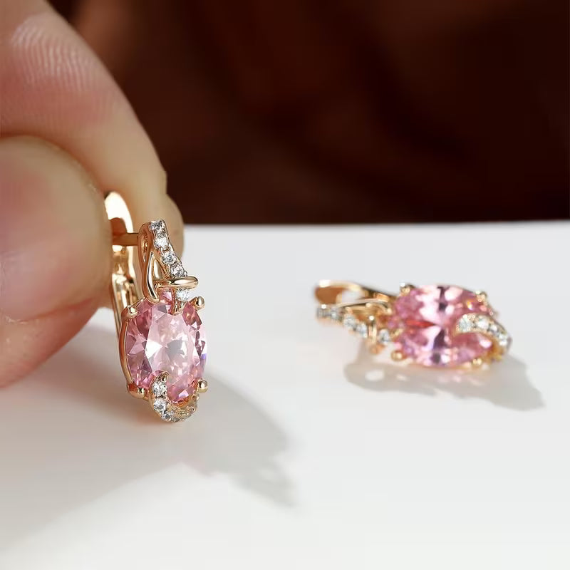 18K Gold Plated Blue Stone Stud Earrings Trendy Women Round Oval Cut White Blue Red Pink Stone Drop Earrings Anniversary Claw Earrings Jewelry