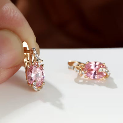 18K Gold Plated Blue Stone Stud Earrings Trendy Women Round Oval Cut White Blue Red Pink Stone Drop Earrings Anniversary Claw Earrings Jewelry