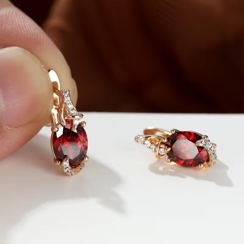 18K Gold Plated Blue Stone Stud Earrings Trendy Women Round Oval Cut White Blue Red Pink Stone Drop Earrings Anniversary Claw Earrings Jewelry