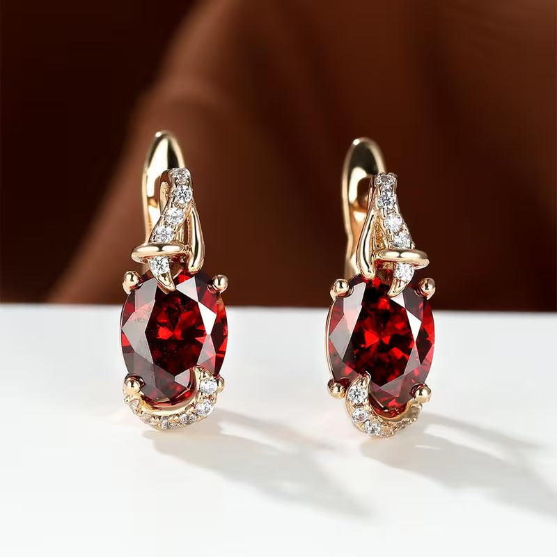 18K Gold Plated Blue Stone Stud Earrings Trendy Women Round Oval Cut White Blue Red Pink Stone Drop Earrings Anniversary Claw Earrings Jewelry