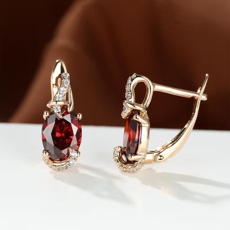 18K Gold Plated Blue Stone Stud Earrings Trendy Women Round Oval Cut White Blue Red Pink Stone Drop Earrings Anniversary Claw Earrings Jewelry