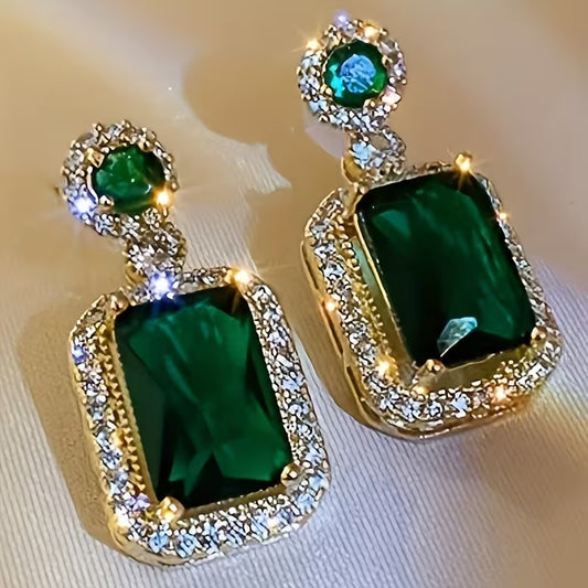 Synthetic Synthetic Synthetic Zircon Dangle Earrings in Green Luxury Square - Shimmering Jewelry for Weddings, Parties, And Daily Wear, Ideal May Birthstone Present for Valentine'S Day, Teacher'S Day, Graduation, Suitable for Teens