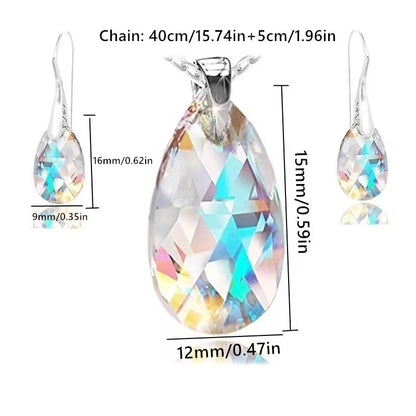 Fashionable New Jewelry Set Featuring Colorful Crystal Drop Earrings And a Pendant Necklace.