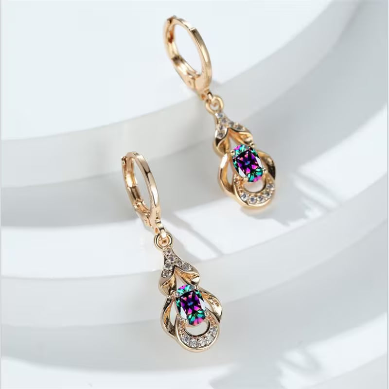 BAMOS Women's Elegant Bohemian Ethnic Statement Earrings - Large Teardrop Blue/Purple/Pink/Black/Green/Gray/White/Beige -like Luster, Dangle Hoops with Secure Hook Closure, Everyday & Valentine's Jewelry Gift for Parties, Year-Round Wear - Luxury