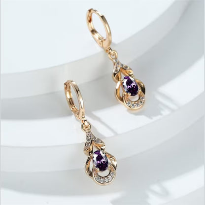 BAMOS Women's Elegant Bohemian Ethnic Statement Earrings - Large Teardrop Blue/Purple/Pink/Black/Green/Gray/White/Beige -like Luster, Dangle Hoops with Secure Hook Closure, Everyday & Valentine's Jewelry Gift for Parties, Year-Round Wear - Luxury