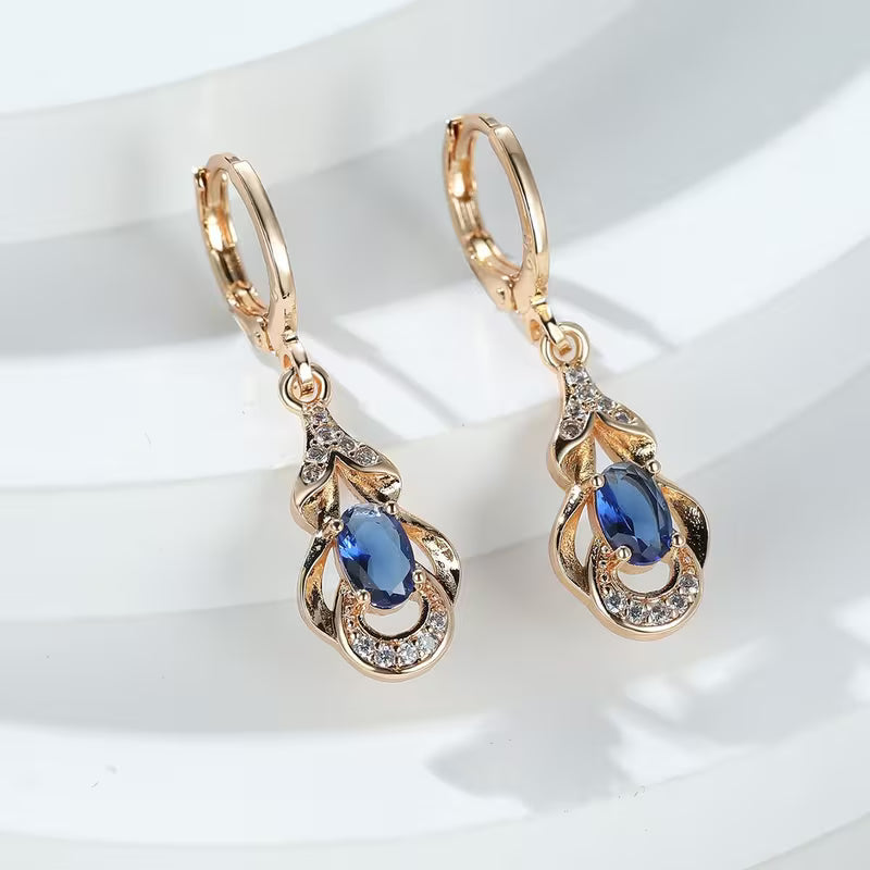 BAMOS Women's Elegant Bohemian Ethnic Statement Earrings - Large Teardrop Blue/Purple/Pink/Black/Green/Gray/White/Beige -like Luster, Dangle Hoops with Secure Hook Closure, Everyday & Valentine's Jewelry Gift for Parties, Year-Round Wear - Luxury