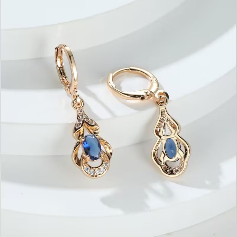 BAMOS Women's Elegant Bohemian Ethnic Statement Earrings - Large Teardrop Blue/Purple/Pink/Black/Green/Gray/White/Beige -like Luster, Dangle Hoops with Secure Hook Closure, Everyday & Valentine's Jewelry Gift for Parties, Year-Round Wear - Luxury