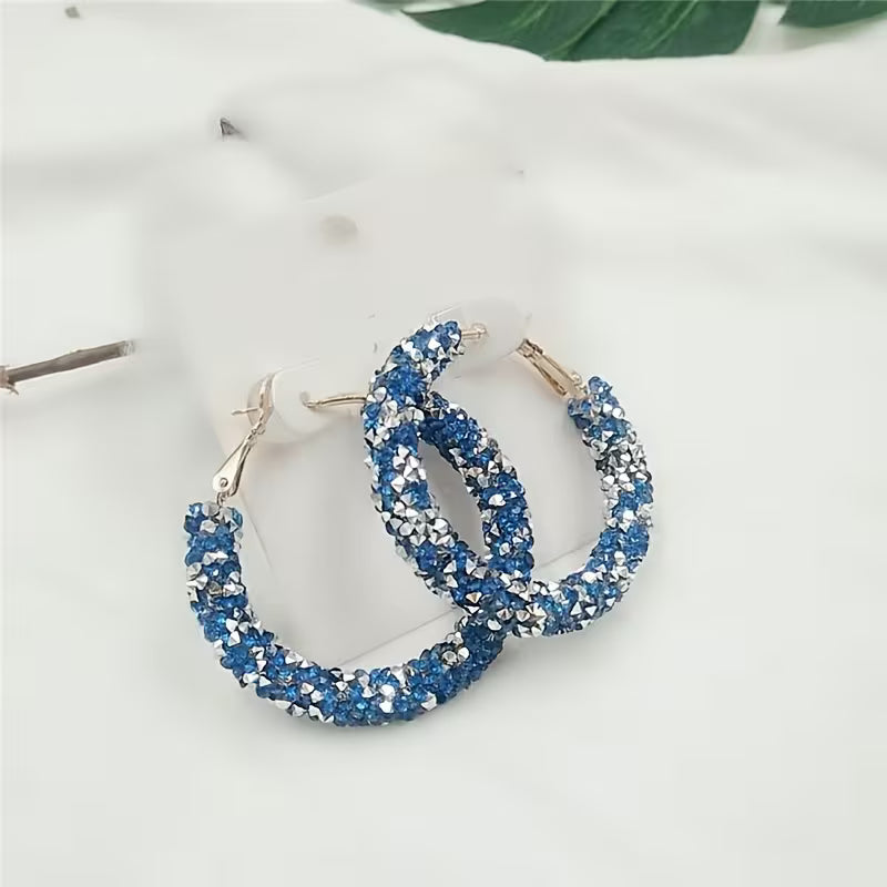 Boho-Chic Sparkling Crystal & Diamond Hoop Earrings - Large, Exaggerated Circular Design for Women | Perfect Birthday Gift