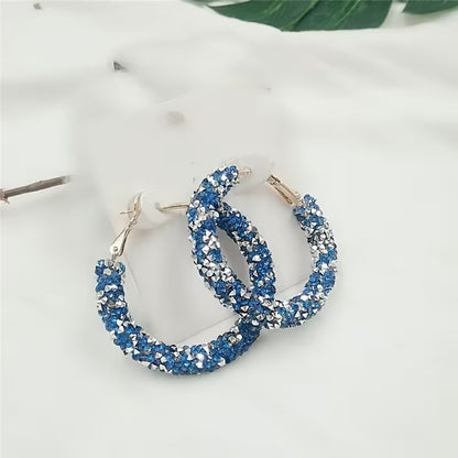 Boho-Chic Sparkling Crystal & Diamond Hoop Earrings - Large, Exaggerated Circular Design for Women | Perfect Birthday Gift