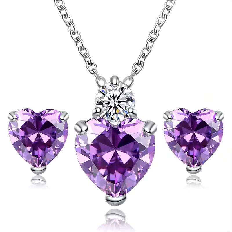 2pcs Exquisite Fashion Earrings and Necklace | Versatile Alloy Jewelry with Plated K and Mosaic, Silvery Color, For Teenager