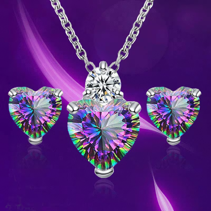 2pcs Exquisite Fashion Earrings and Necklace | Versatile Alloy Jewelry with Plated K and Mosaic, Silvery Color, For Teenager