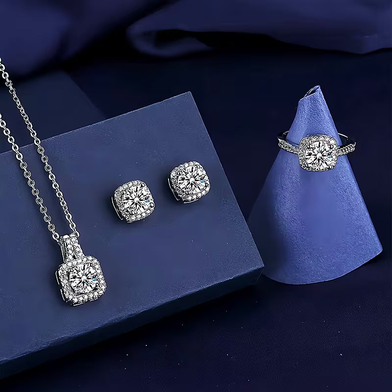 Set of 4 Stylish And Dazzling Earrings, Necklace, And Ring - A Beautiful And Versatile Gift
