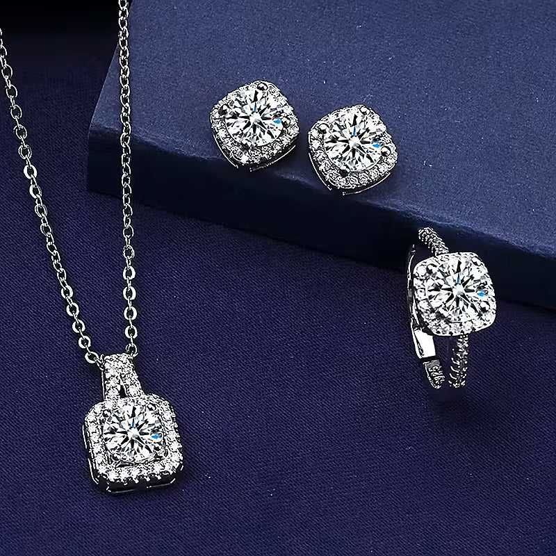 Set of 4 Stylish And Dazzling Earrings, Necklace, And Ring - A Beautiful And Versatile Gift
