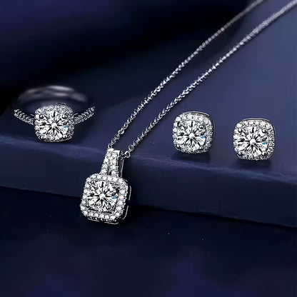 Set of 4 Stylish And Dazzling Earrings, Necklace, And Ring - A Beautiful And Versatile Gift
