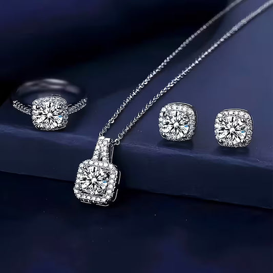 Set of 4 Stylish And Dazzling Earrings, Necklace, And Ring - A Beautiful And Versatile Gift