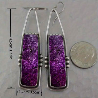 2pcs Retro Bohemian Geometric Dangle Earrings with Purple Galaxy Pattern – Stylish Alloy & Resin Jewelry, Perfect Gift for Birthdays or Anniversaries, Quirky Earrings
