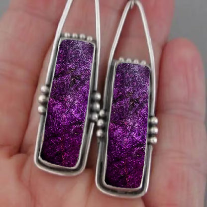 2pcs Retro Bohemian Geometric Dangle Earrings with Purple Galaxy Pattern – Stylish Alloy & Resin Jewelry, Perfect Gift for Birthdays or Anniversaries, Quirky Earrings