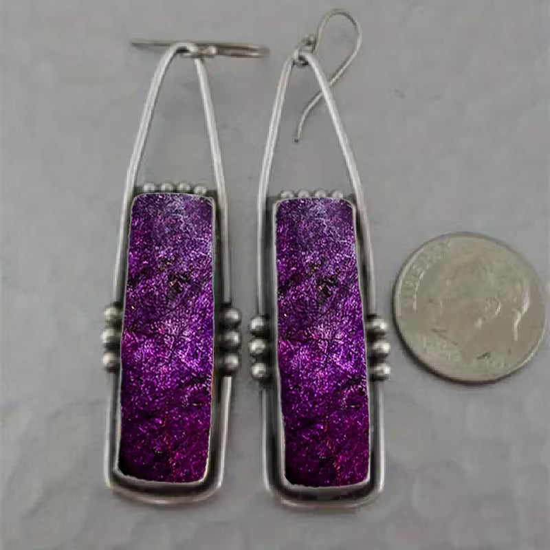 2pcs Retro Bohemian Geometric Dangle Earrings with Purple Galaxy Pattern – Stylish Alloy & Resin Jewelry, Perfect Gift for Birthdays or Anniversaries, Quirky Earrings