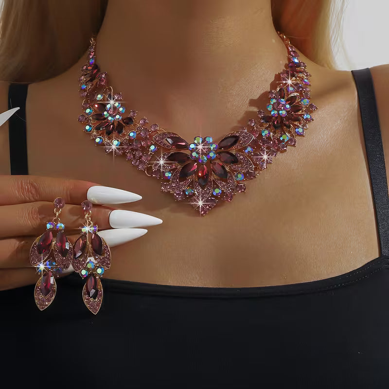 3pcs Women'S Bohemian Inlaid Large Rhinestone Sparkling Zirconia Luxury Jewelry Set