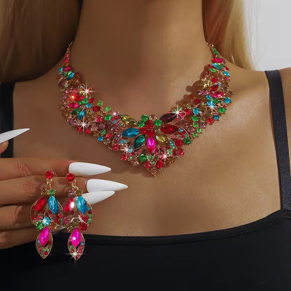 3pcs Women'S Bohemian Inlaid Large Rhinestone Sparkling Zirconia Luxury Jewelry Set