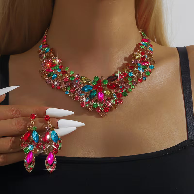 3pcs Women'S Bohemian Inlaid Large Rhinestone Sparkling Zirconia Luxury Jewelry Set