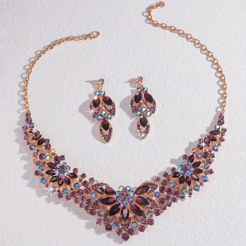 3pcs Women'S Bohemian Inlaid Large Rhinestone Sparkling Zirconia Luxury Jewelry Set