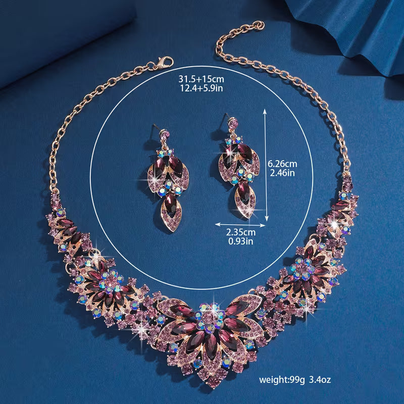 3pcs Women'S Bohemian Inlaid Large Rhinestone Sparkling Zirconia Luxury Jewelry Set