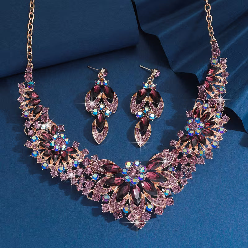 3pcs Women'S Bohemian Inlaid Large Rhinestone Sparkling Zirconia Luxury Jewelry Set