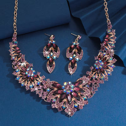 3pcs Women'S Bohemian Inlaid Large Rhinestone Sparkling Zirconia Luxury Jewelry Set