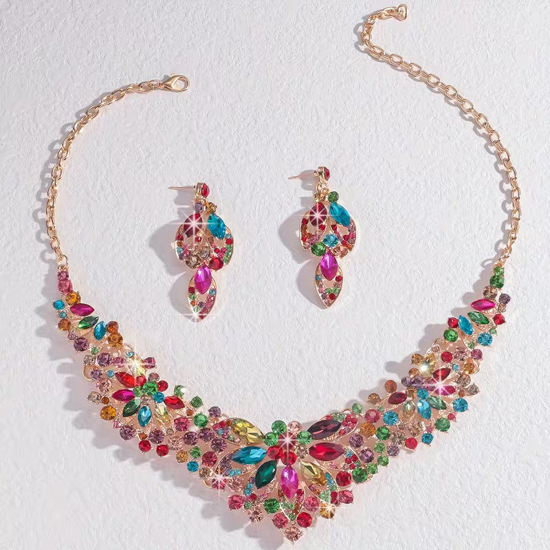 3pcs Women'S Bohemian Inlaid Large Rhinestone Sparkling Zirconia Luxury Jewelry Set
