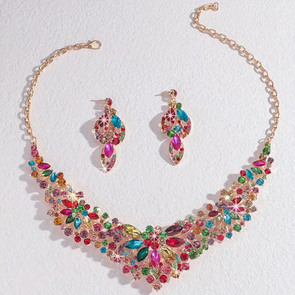 3pcs Women'S Bohemian Inlaid Large Rhinestone Sparkling Zirconia Luxury Jewelry Set