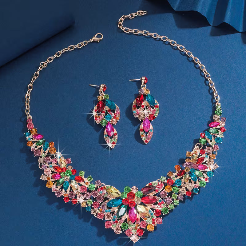 3pcs Women'S Bohemian Inlaid Large Rhinestone Sparkling Zirconia Luxury Jewelry Set