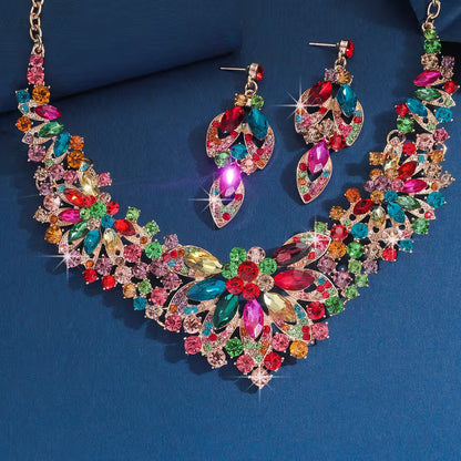 3pcs Women'S Bohemian Inlaid Large Rhinestone Sparkling Zirconia Luxury Jewelry Set