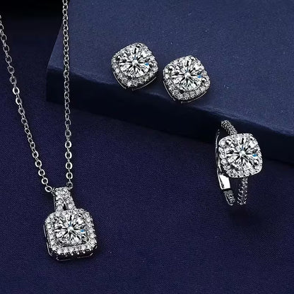Brilliant Rectangular Zirconia Jewelry Set - Sparkling Earrings, Necklace, And Ring - Timeless Luxury for Women - a Perfectly Exquisite Gift