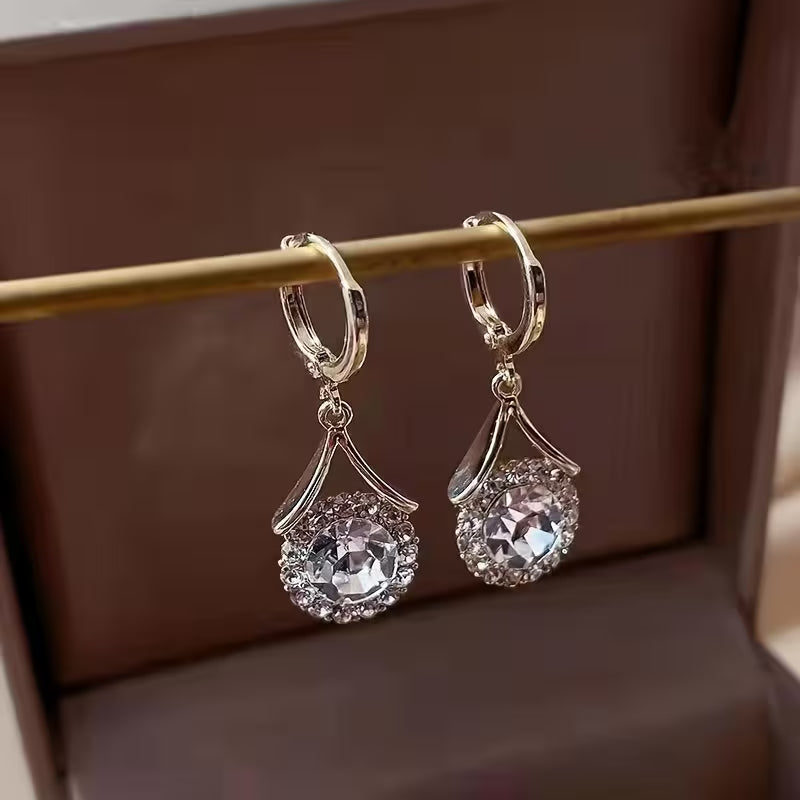 Elegant French-Inspired Cubic Zirconia Drop Earrings - Luxurious Sparkle for Women, Perfect for Weddings & Parties