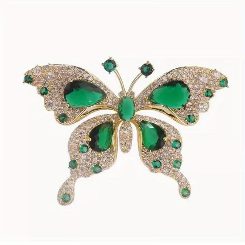 1pc Elegant Vintage Green Butterfly Brooch Pin, Luxury Alloy, 18K Golden Plated, with Artificial Crystal, for Mardi Gras Day, Party and Banquet Accessory, All-Season Versatile Jewelry