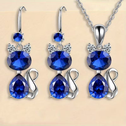 3pcsCat Shining Fashion Earrings Necklace New Creative Simple Party Commemorative Gift for Family and Friends Jewelry Versatile Exquisite Christmas Birthday Gift
