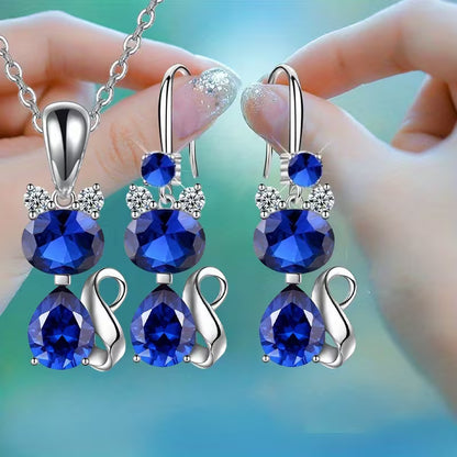 3pcsCat Shining Fashion Earrings Necklace New Creative Simple Party Commemorative Gift for Family and Friends Jewelry Versatile Exquisite Christmas Birthday Gift