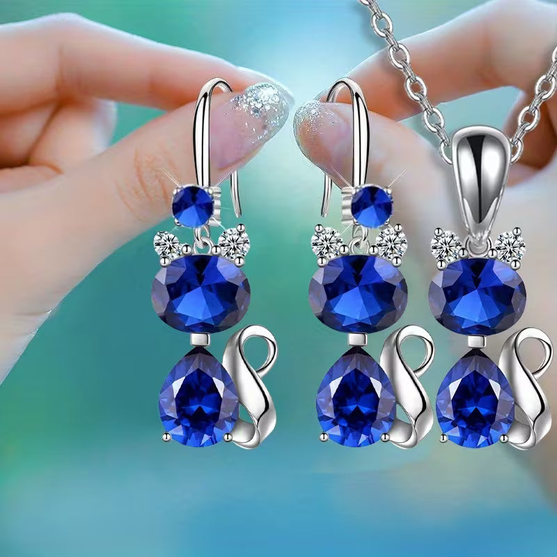 3pcsCat Shining Fashion Earrings Necklace New Creative Simple Party Commemorative Gift for Family and Friends Jewelry Versatile Exquisite Christmas Birthday Gift