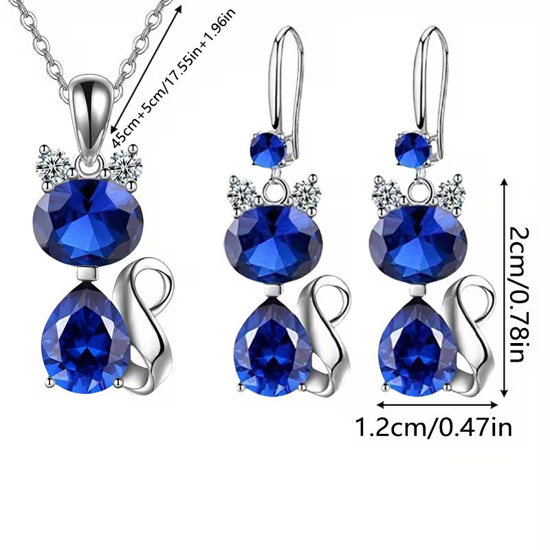 3pcsCat Shining Fashion Earrings Necklace New Creative Simple Party Commemorative Gift for Family and Friends Jewelry Versatile Exquisite Christmas Birthday Gift