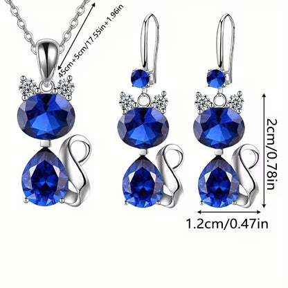 3pcsCat Shining Fashion Earrings Necklace New Creative Simple Party Commemorative Gift for Family and Friends Jewelry Versatile Exquisite Christmas Birthday Gift