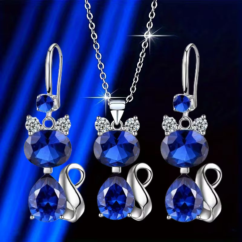 3pcsCat Shining Fashion Earrings Necklace New Creative Simple Party Commemorative Gift for Family and Friends Jewelry Versatile Exquisite Christmas Birthday Gift