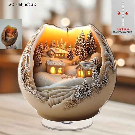 2D Flat - A Crystal 2D Flat Rotating Desktop Decoration | Displaying Half-Melted Candle with Trees and Houses, No Electricity Needed, Suitable for Indoor and Outdoor, Various Room Types