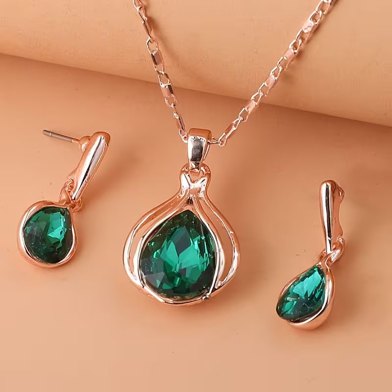 2pcs Simple Style Women'S Jewelry Set, Zinc Alloy Pendant Necklace and Earrings, with Artificial Stone, for Daily Wear and Gift-Giving, Perfect for Valentine'S Day and All Seasons