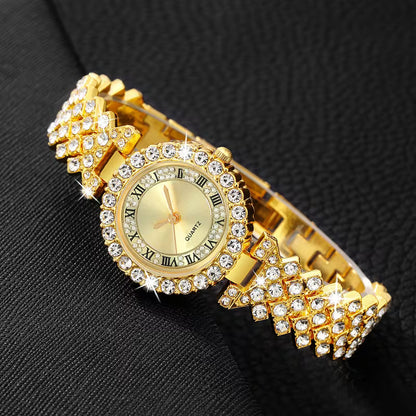6pcs Women'S Fashion Bracelet Watch, Women'S Quartz Watch + Bracelet + Earrings + Necklace + Ring, Women'S Gift