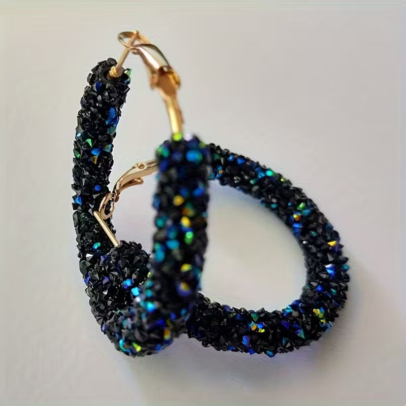 Boho-Chic Sparkling Crystal & Diamond Hoop Earrings - Large, Exaggerated Circular Design for Women | Perfect Birthday Gift